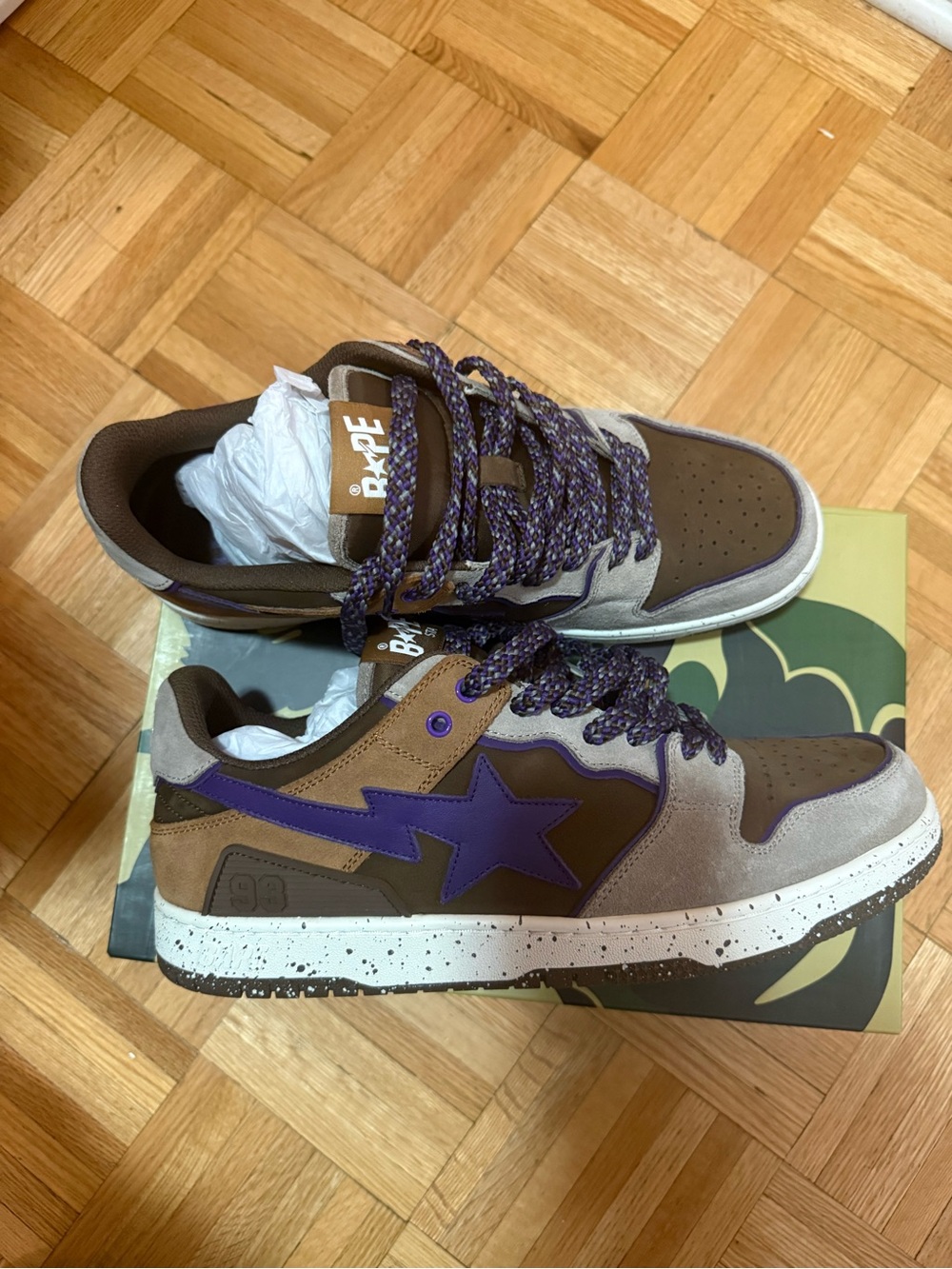 Authentic Bape Low Sneaker in Brown, Tan & Purple size 12